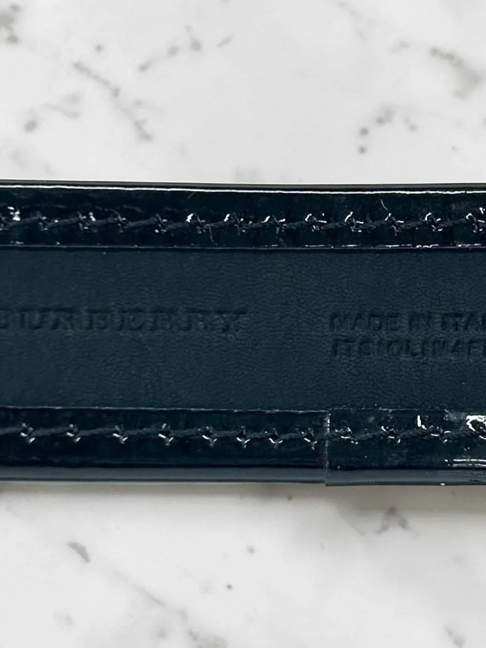 Burberry Black Beat Check and Patent Leather Belt, Size US 32